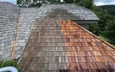 Cedar shake roof gray to restored transition