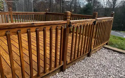 Deck railing after staining