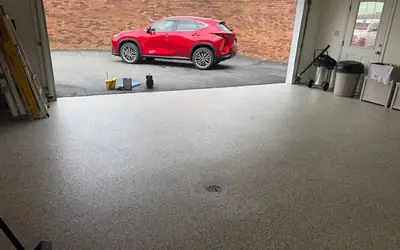 Flake epoxy garage floor finished