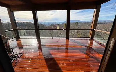 Ipe deck after cleaning red brown boards