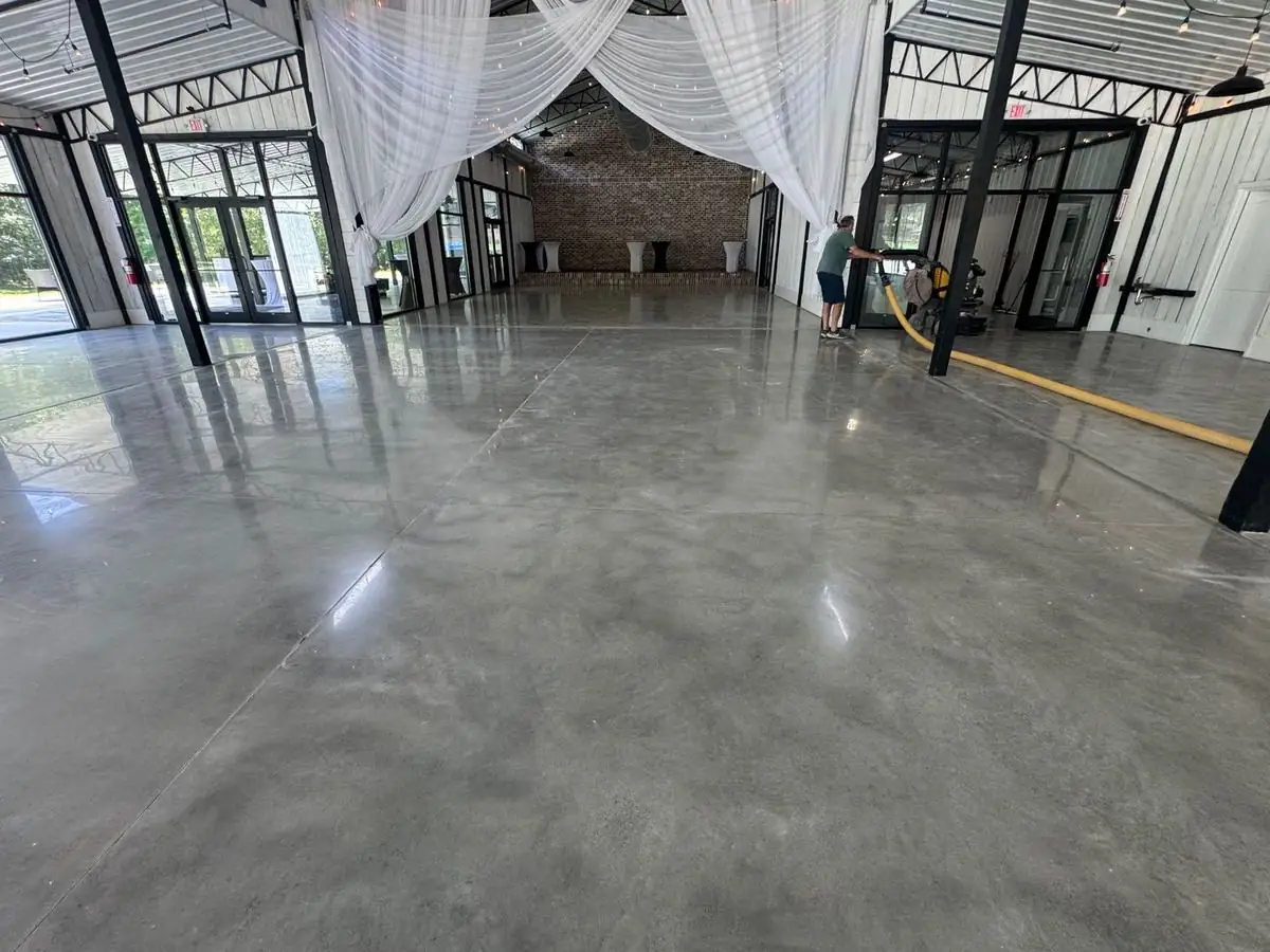Polished concrete floor in an event venue