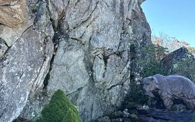 Rock waterfall after cleaning dark streaks removed