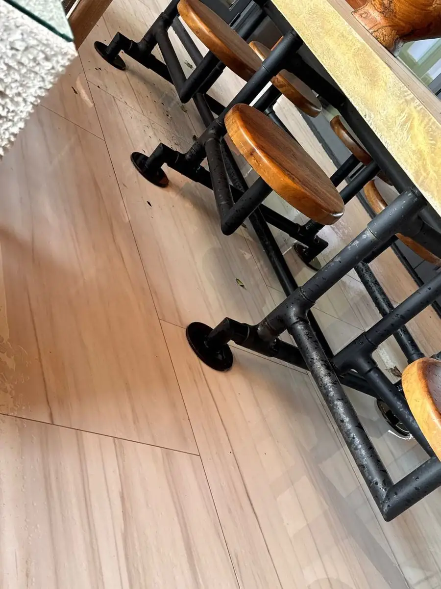 Porcelain tile floor cleaned of rust stains