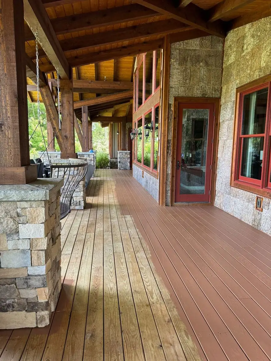 Porch deck half stained